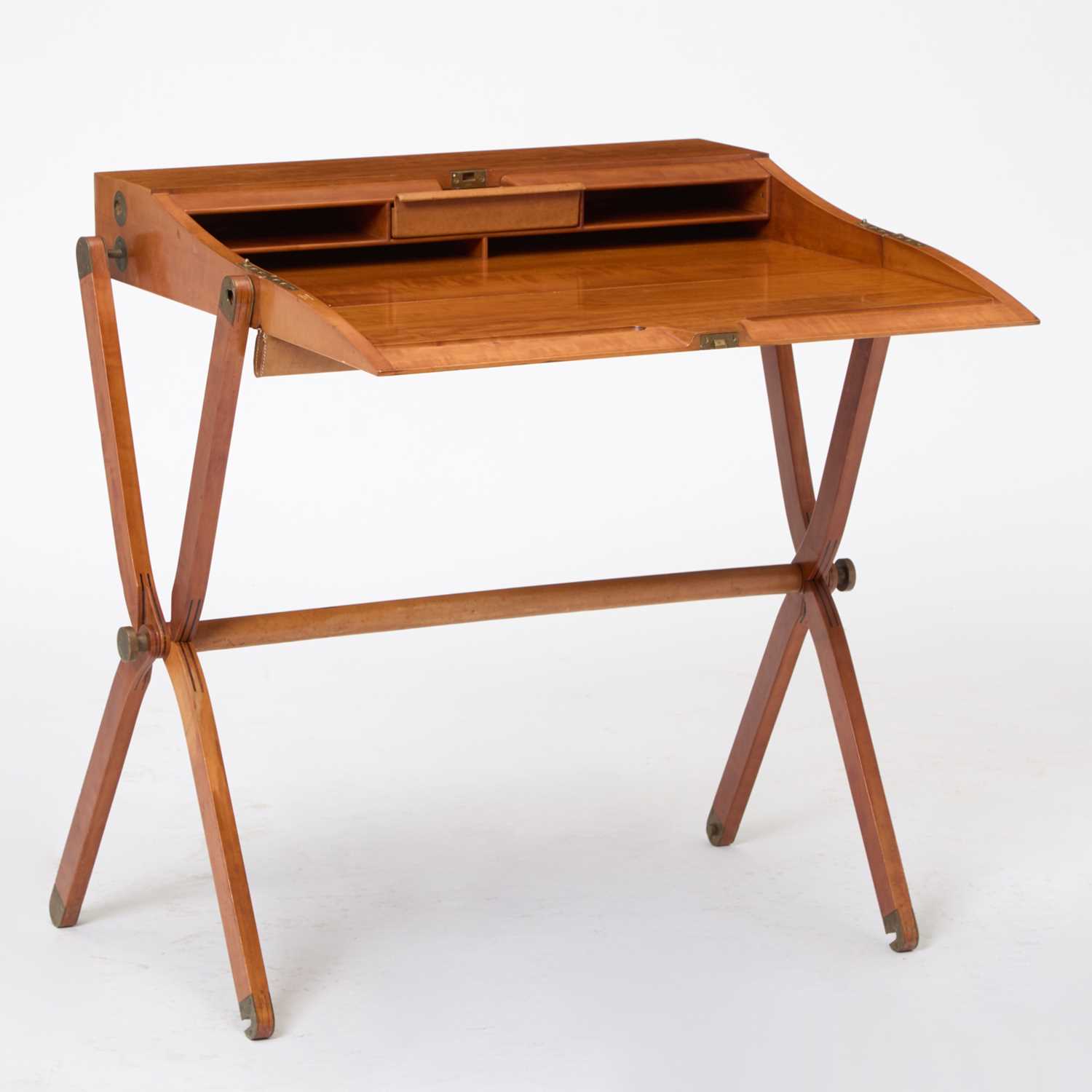 Lot 238 - Rena Dumas and Peter Coles for Hermés Leather, Pear and Brass "Pippa" Folding Desk