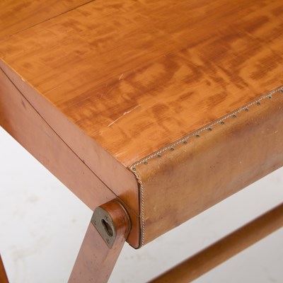 Lot 238 - Rena Dumas and Peter Coles for Hermés Leather, Pear and Brass "Pippa" Folding Desk