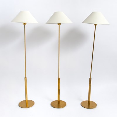 Lot 210 - Set of Three Contemporary Design Brass Finish Metal Floor Lamps