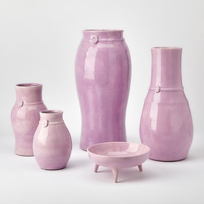 Lot 227 - Five Nicholas Newcomb for Newcomb Studios Lavender Glazed Earthenware Table Articles