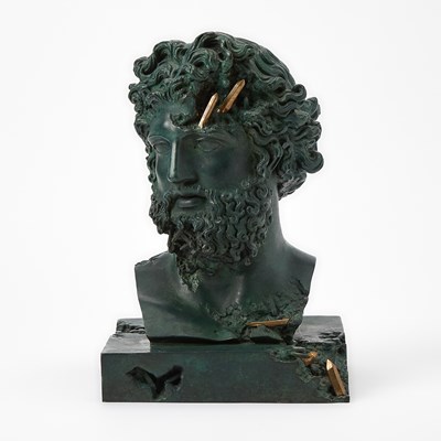 Lot 239 - Daniel Arsham Green Patinated and Polished Bronze "Eroded Jupiter" Bust