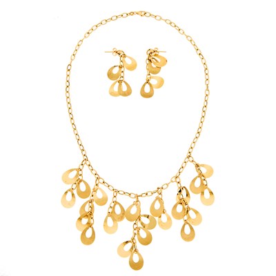 Lot 1077 - Gold Pendant-Necklace and Pair of Earrings