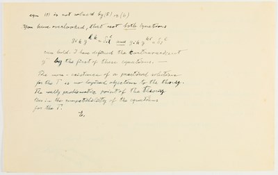 Lot 111 - Einstein corrects the field equations of a young physicist