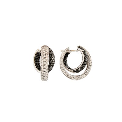 Lot 1134 - Leo Pizzo Pair of Two-Color Gold, Diamond and Black Diamond Hoop Earrings