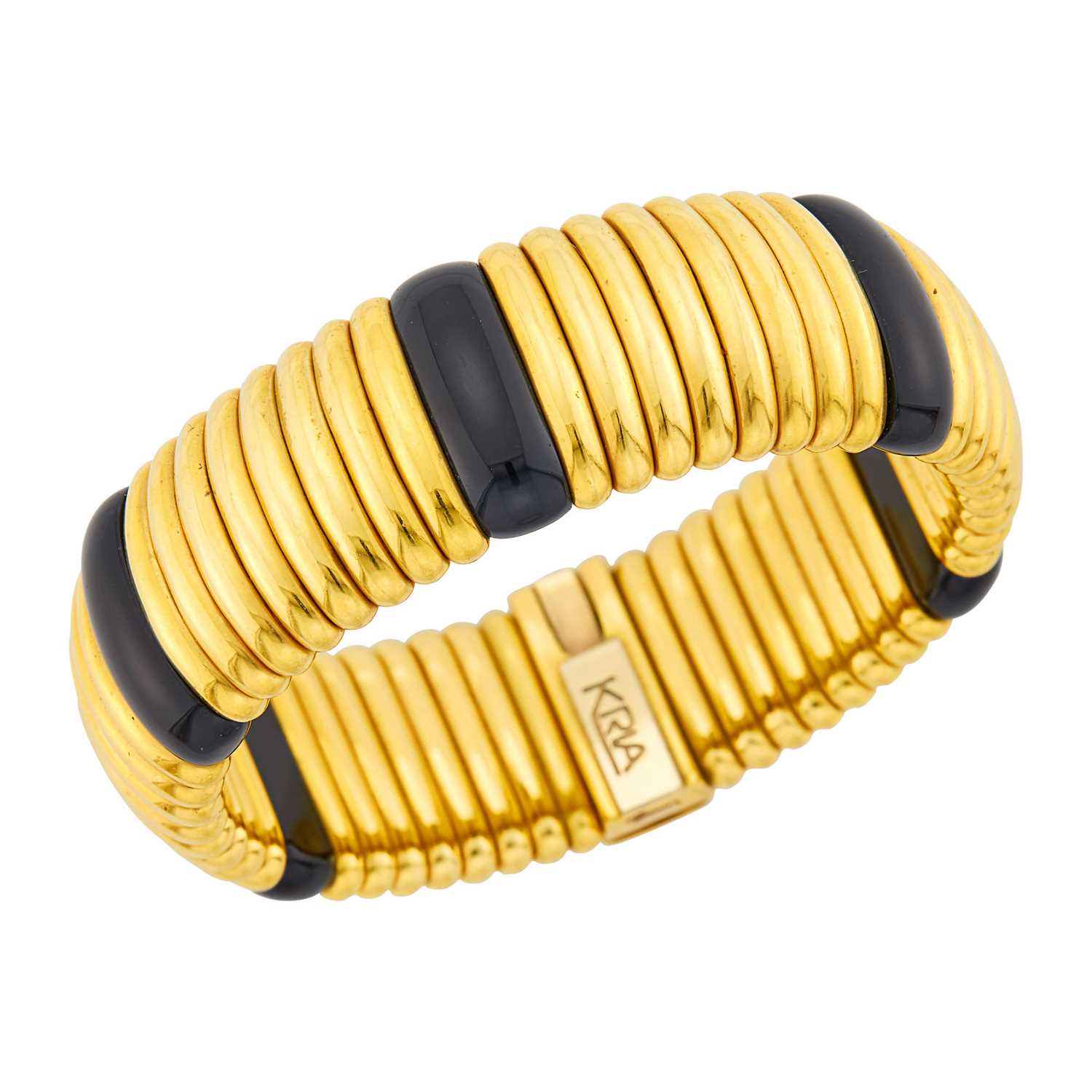Lot 175 - Gold and Black Onyx Bangle Bracelet