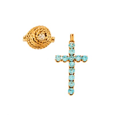 Lot 1111 - Group of Gold, Blue Topaz and Diamond Jewelry