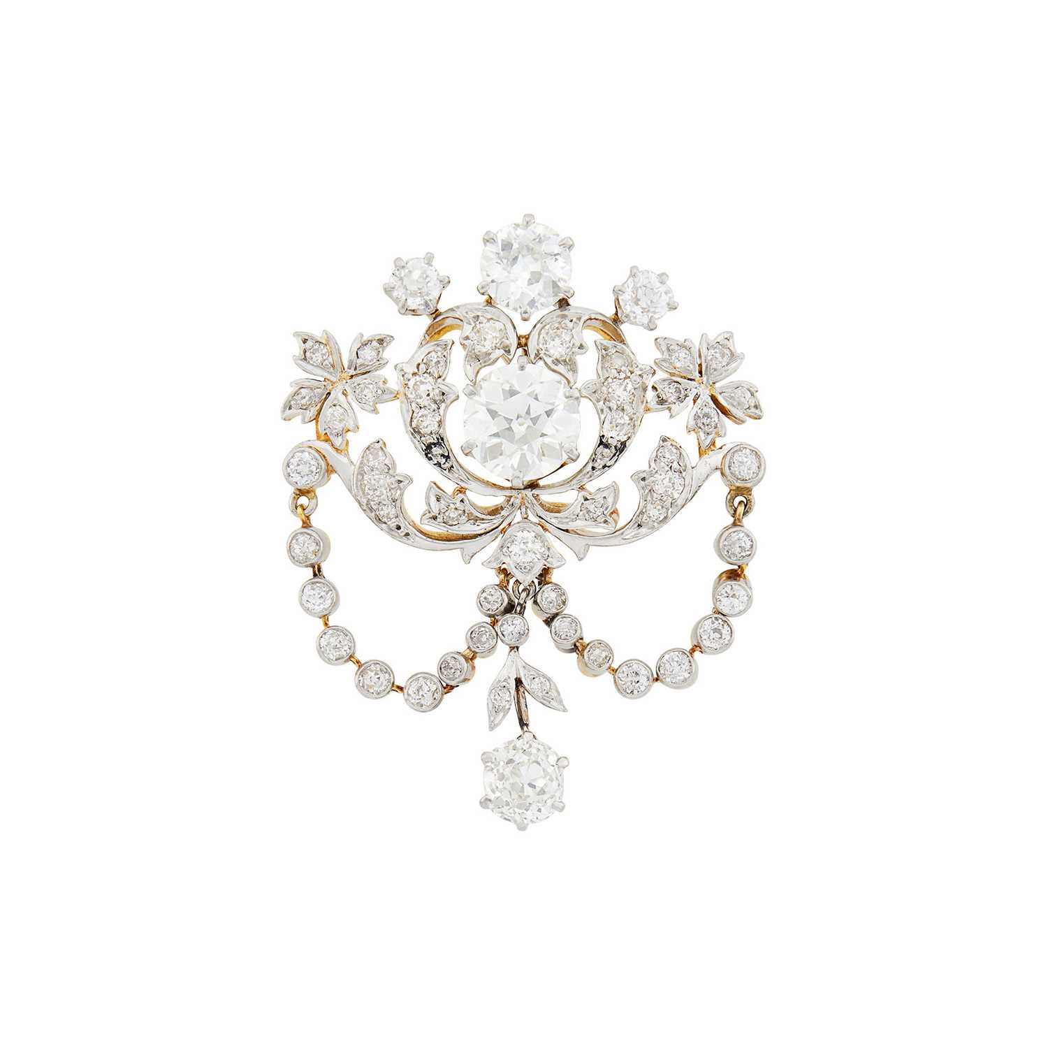 Lot 88 - Belle Epoque Platinum, Gold and Diamond Pendant-Brooch