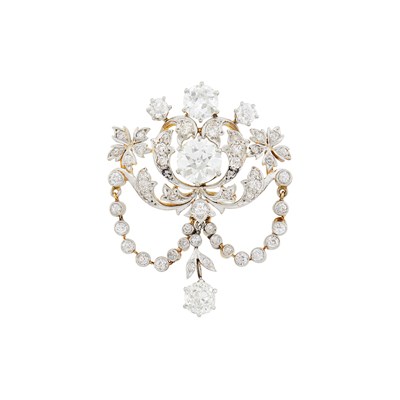 Lot 88 - Belle Epoque Platinum, Gold and Diamond Pendant-Brooch