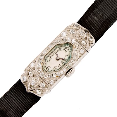 Lot 1195 - Platinum and Diamond Wristwatch