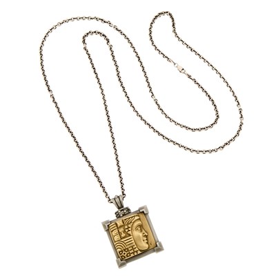 Lot 2160 - Barry Kieselstein-Cord Stainless Steel and Gold 'Women of the World' Pendant with Silver Chain Necklace