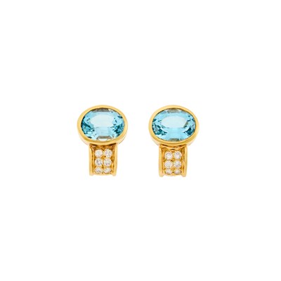 Lot 1092 - Pair of Gold, Blue Topaz and Diamond Earclips