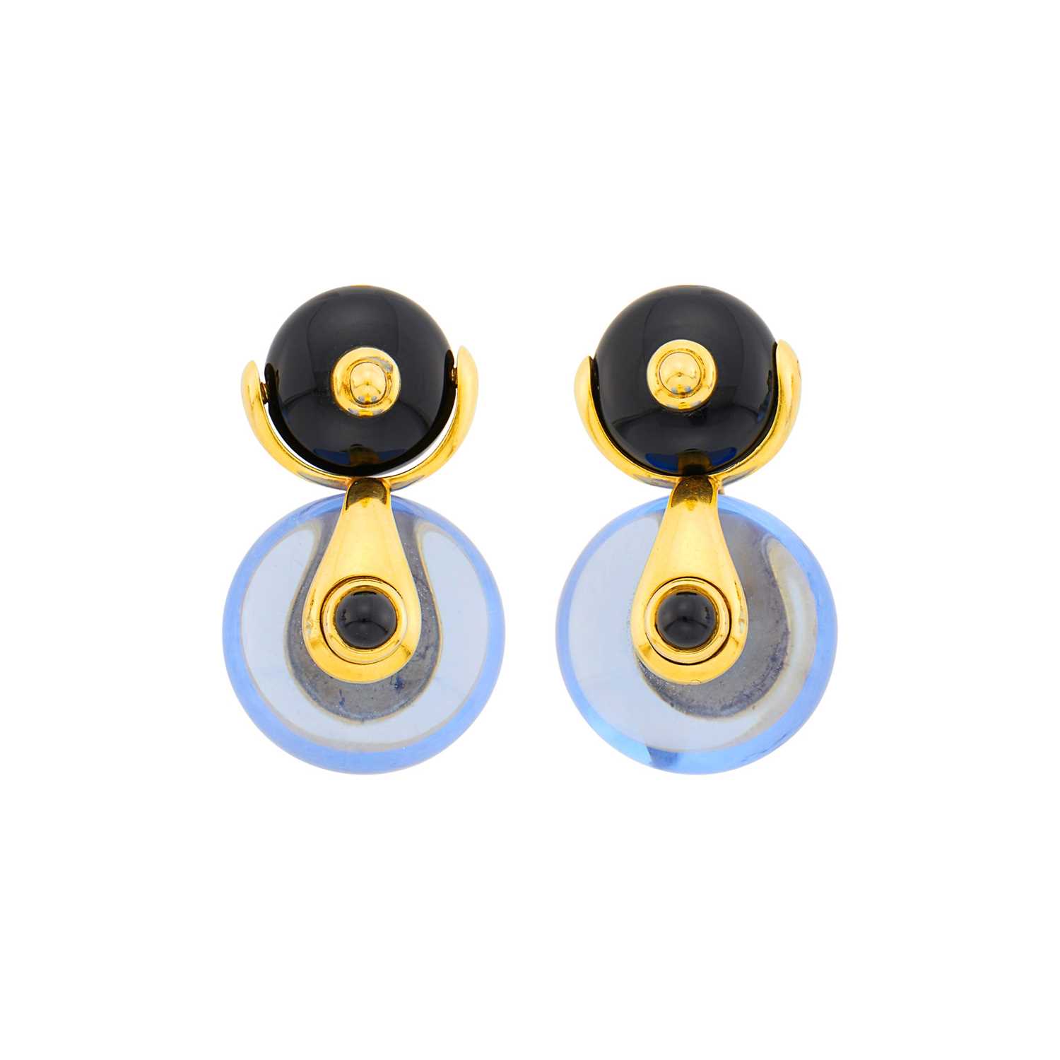 Lot 18 - Marina B Pair of Gold and Colored Crystal 'Cardan' Pendant-Earrings