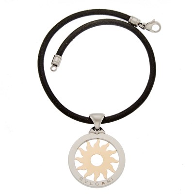 Lot 2023 - Bulgari Gold and Steel 'Tondo' Pendant with Cord Necklace