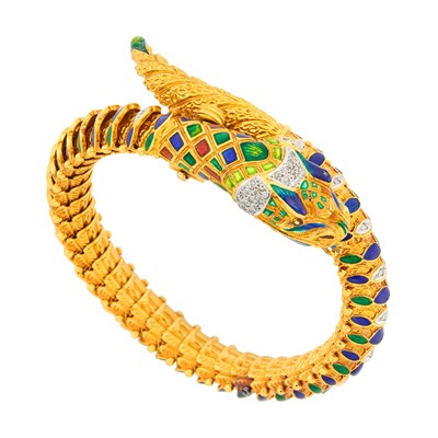 Lot 123 - Gold, Enamel and Diamond Snake Bracelet