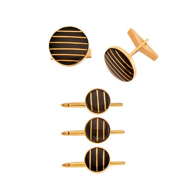 Lot 1215 - Gold and Black Enamel Dress Set