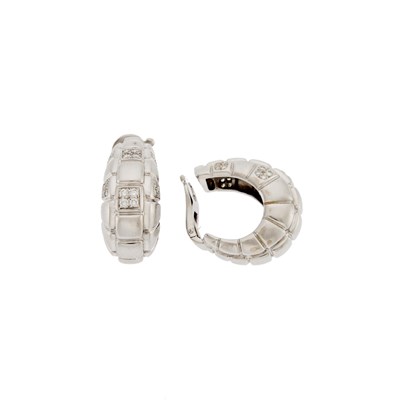 Lot 1136 - Asprey Pair of White Gold and Diamond J-Hoop Earclips, France