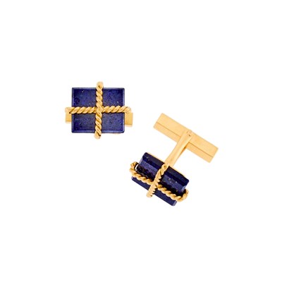 Lot 1214 - Tiffany & Co. Pair of Gold and Lapis Cufflinks