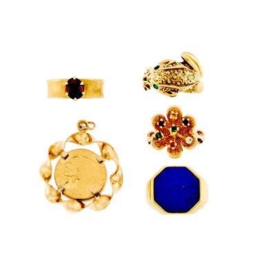 Lot 1253 - Group of Gold and Colored Stone Jewelry