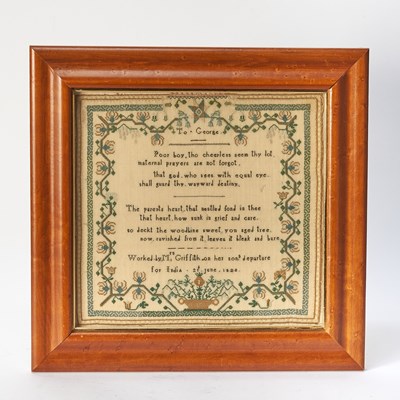 Lot 387 - Needlework Sampler "To George/Mrs. Griffith"