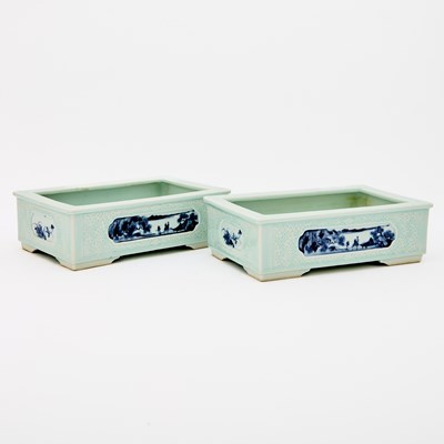 Lot 464 - A Pair of Chinese Celadon Glazed Porcelain Jardinieres