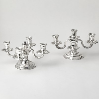 Lot 104 - Pair of Christofle Silver Plated Four-Light Low Candelabra
