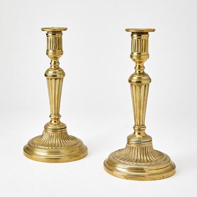 Lot 169 - Pair of Louis XVI Brass Candlesticks