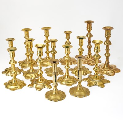 Lot 410 - Group of Queen Anne Brass Candlesticks