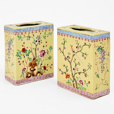 Lot 97 - A Pair of Chinese Square-Form Porcelain Jardinieres