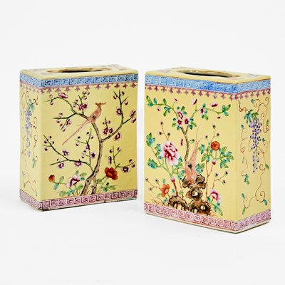 Lot 97 - A Pair of Chinese Square-Form Porcelain Jardinieres