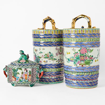 Lot 116 - A Pair of Chinese Enameled Porcelain Pails and Covers