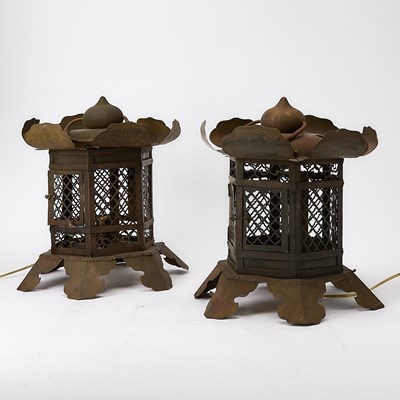 Lot 186 - Pair of Japanese Copper Alloy Temple Lanterns