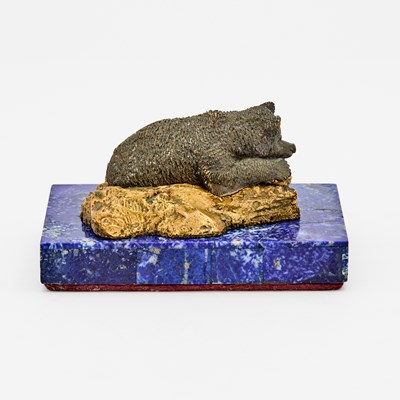 Lot 201 - Russian Gilt and Patinated Bronze Bear on Hardstone Base