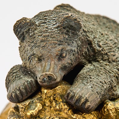 Lot 201 - Russian Gilt and Patinated Bronze Bear on Hardstone Base