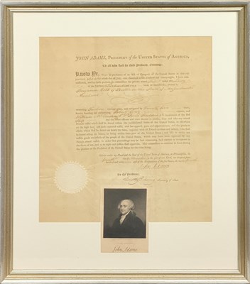 Lot 1 - A John Adams Letter of Marque for a privateering voyage captained by Robert Gray