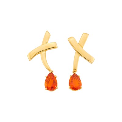 Lot 1 - Tiffany & Co., Paloma Picasso Pair of Gold and Fire Opal 'Grafitti X' Pendant-Earrings