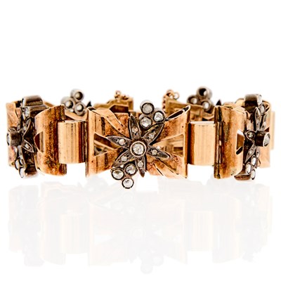 Lot 1191 - Rose Gold, Silver and Diamond Link Bracelet