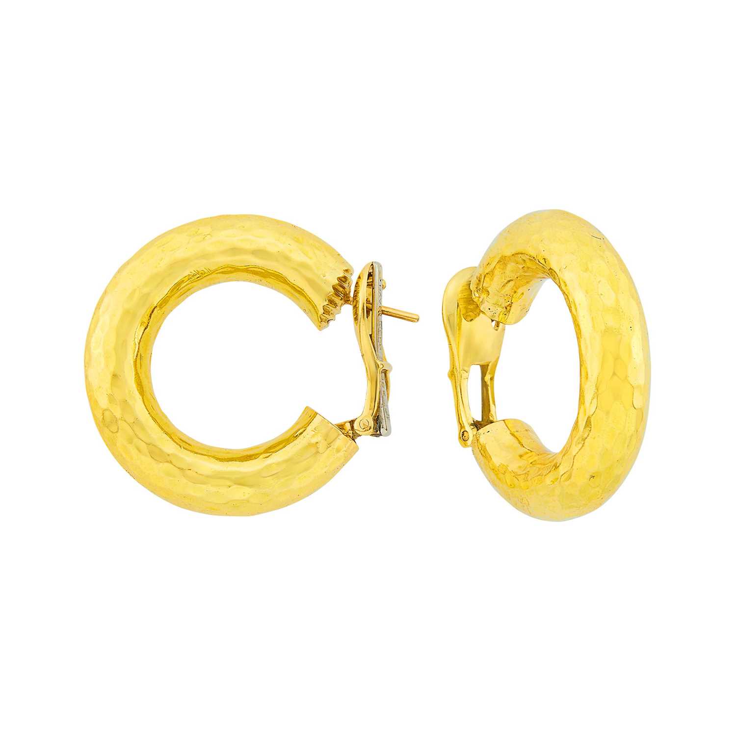 Lot 150 - David Webb Pair of Hammered Gold Hoop Earrings