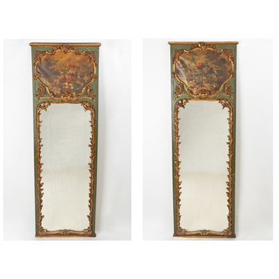 Lot 165 - Pair of Louis XV Style Painted and Parcel-Gilt Trumeau Mirrors
