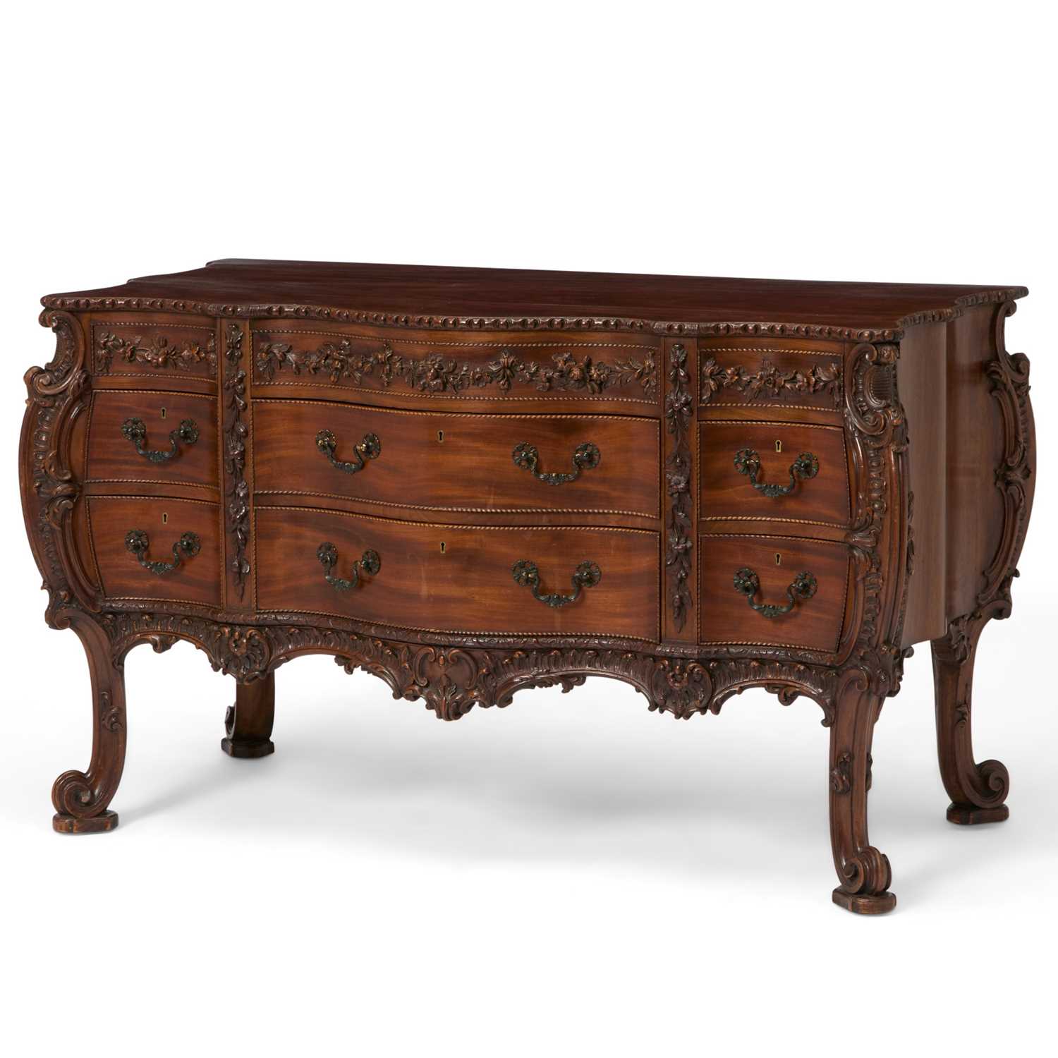 Lot 188 - George II/III Style Carved Mahogany Bombé Commode