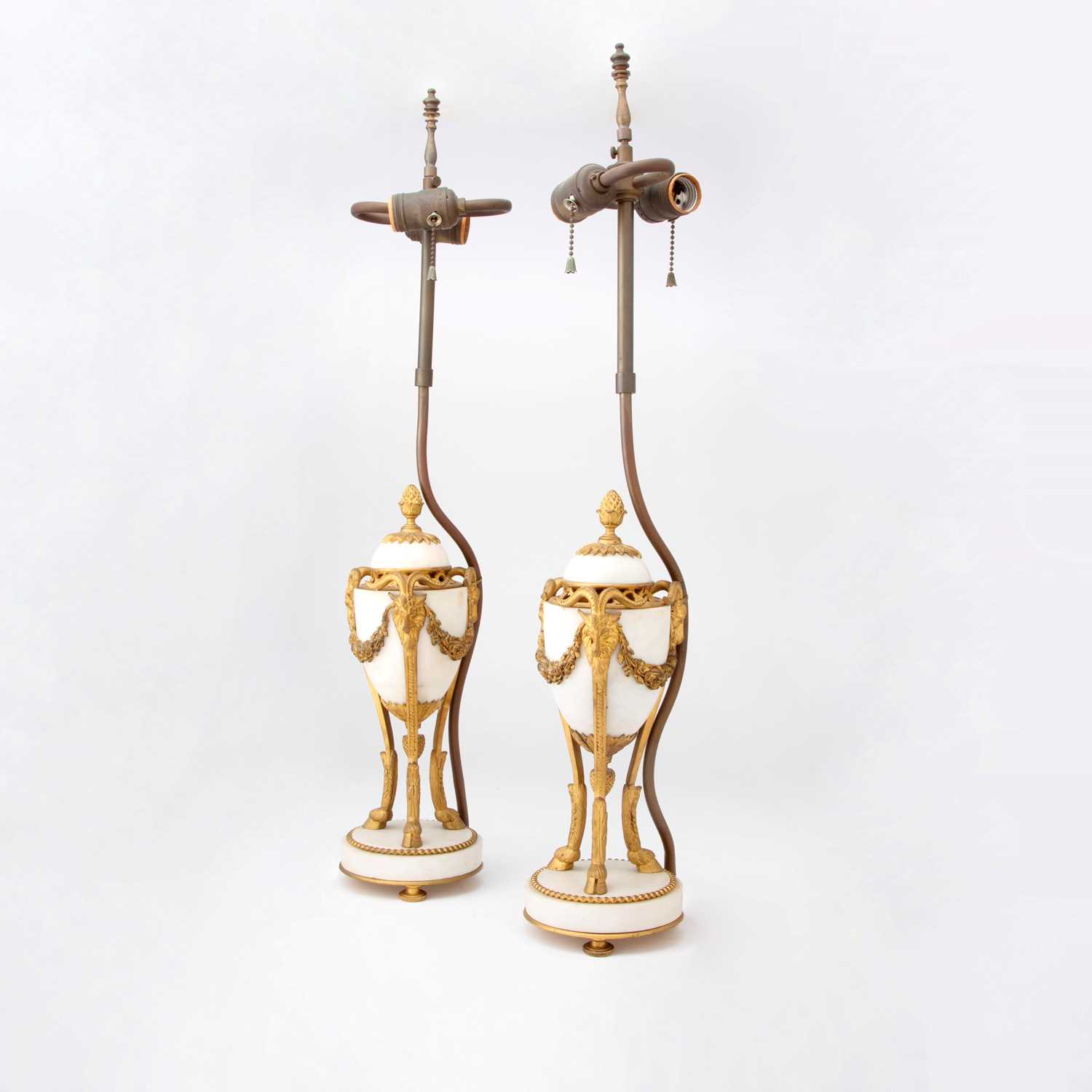 Lot 119 - Pair of Louis XVI Style Gilt-Metal Mounted Marble Lamps