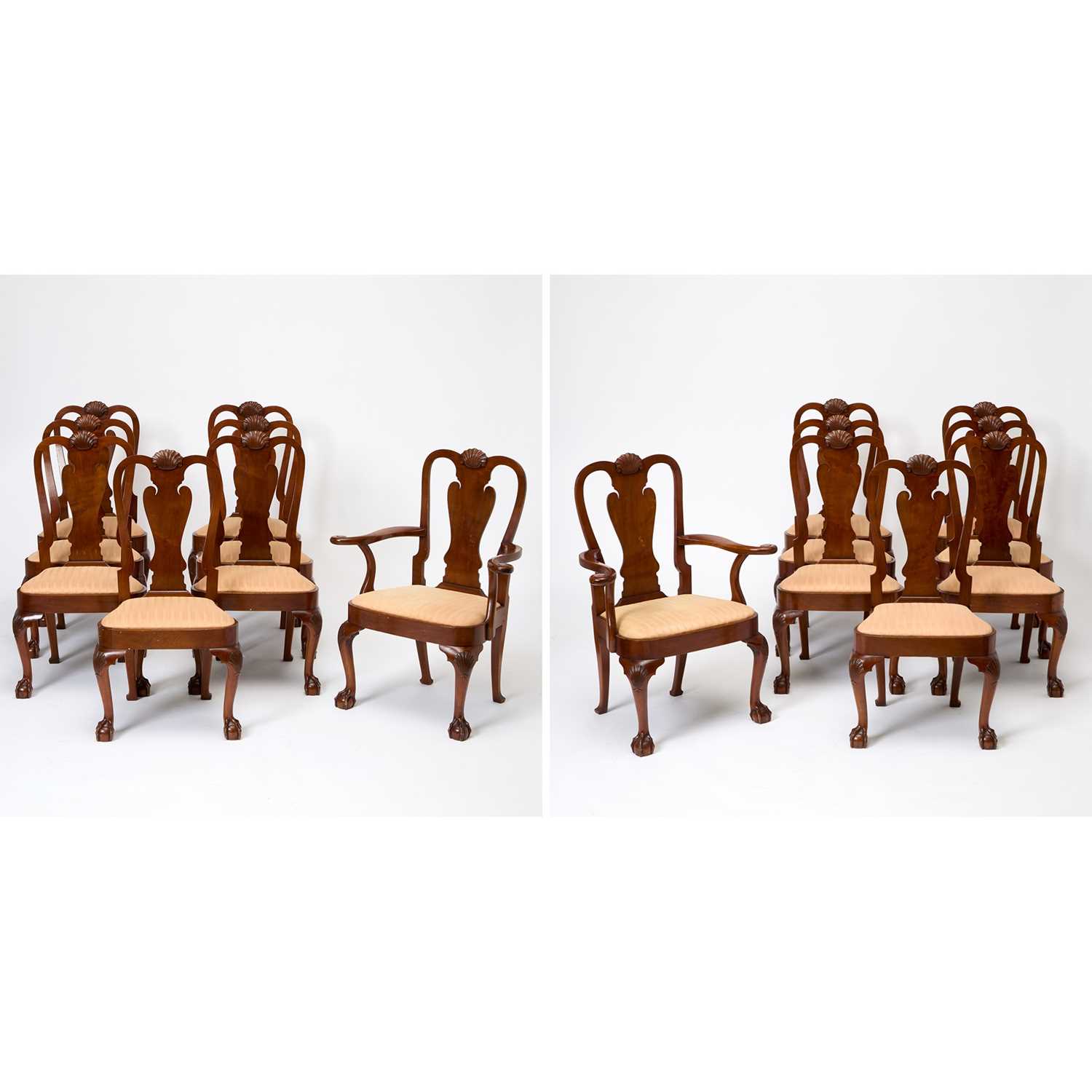 Lot 155 - Set of Sixteen George II Style Upholstered Walnut Dining Chairs