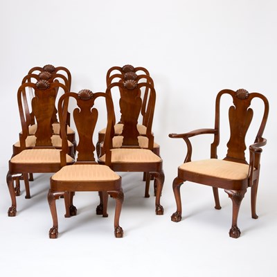 Lot 155 - Set of Sixteen George II Style Upholstered Walnut Dining Chairs