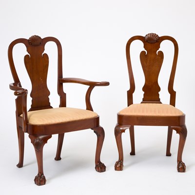 Lot 155 - Set of Sixteen George II Style Upholstered Walnut Dining Chairs