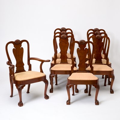Lot 155 - Set of Sixteen George II Style Upholstered Walnut Dining Chairs