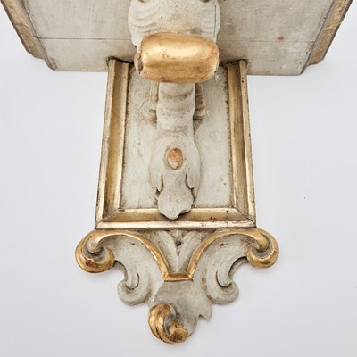 Lot 154 - Group of Eight Baroque Style White Painted and Gilt Brackets
