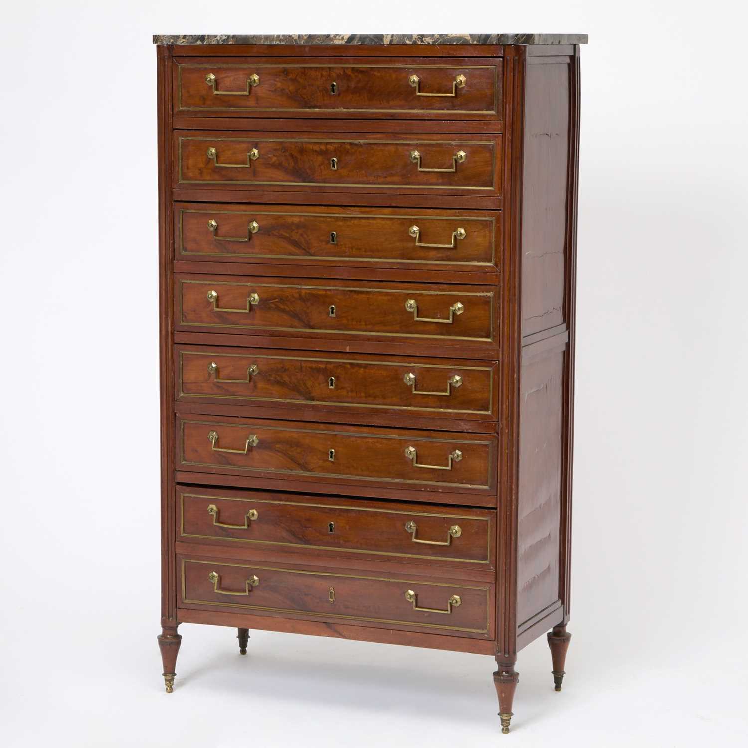 Lot 135 - Directoire Marble-Top Brass Mounted Mahogany Tall Chest of Drawers