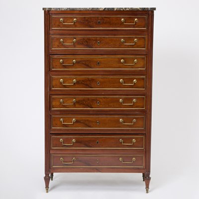 Lot 135 - Directoire Marble-Top Brass Mounted Mahogany Tall Chest of Drawers