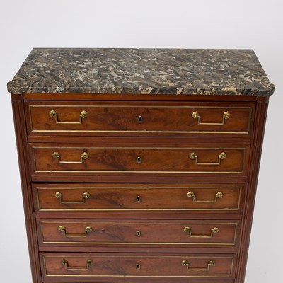 Lot 135 - Directoire Marble-Top Brass Mounted Mahogany Tall Chest of Drawers