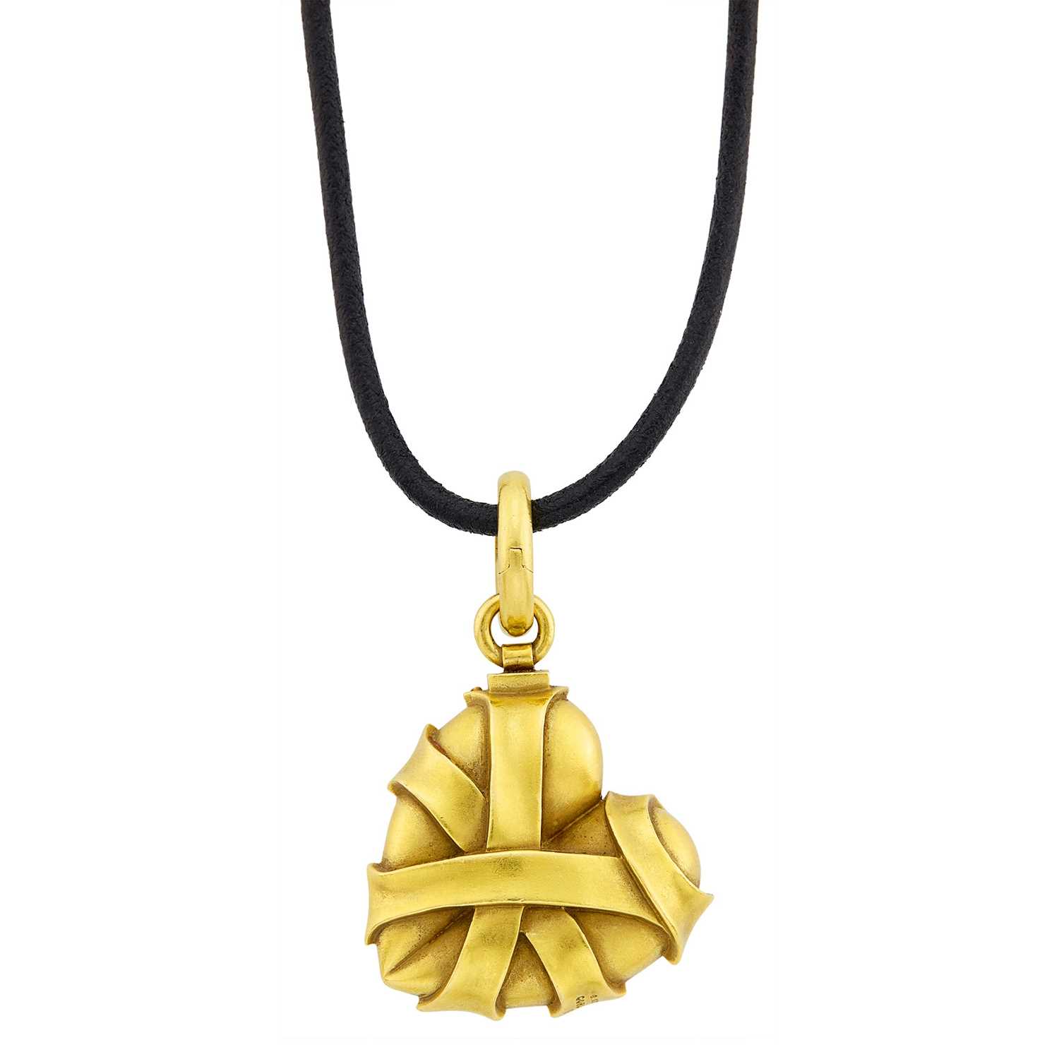 Lot 153 - Barry Kieselstein-Cord Gold Wrapped Heart Pendant with Cord Necklace