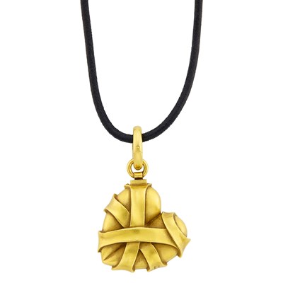 Lot 153 - Barry Kieselstein-Cord Gold Wrapped Heart Pendant with Cord Necklace